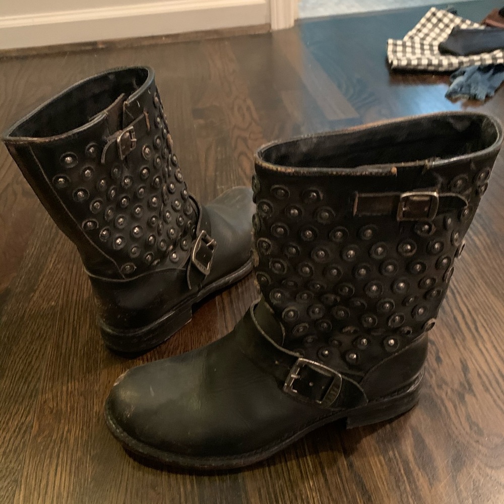 Frye black boots with silver details